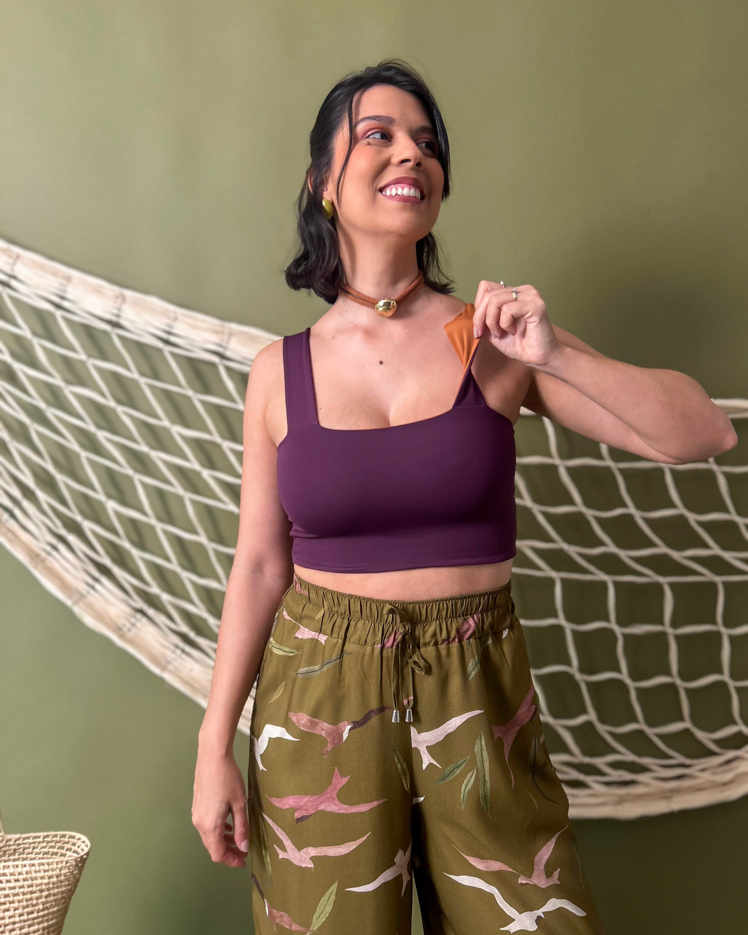 Top Reto Dupla Face Caramelo + Berinjela