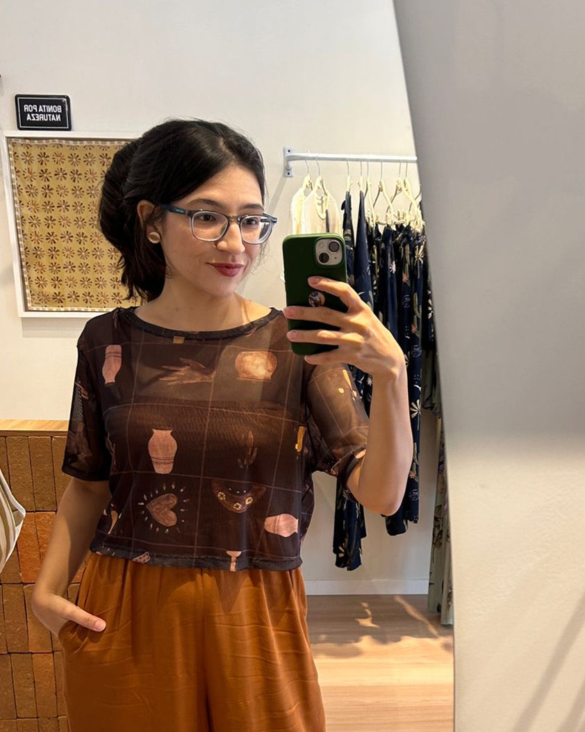 Blusa Tule Arte da Terra Marrom