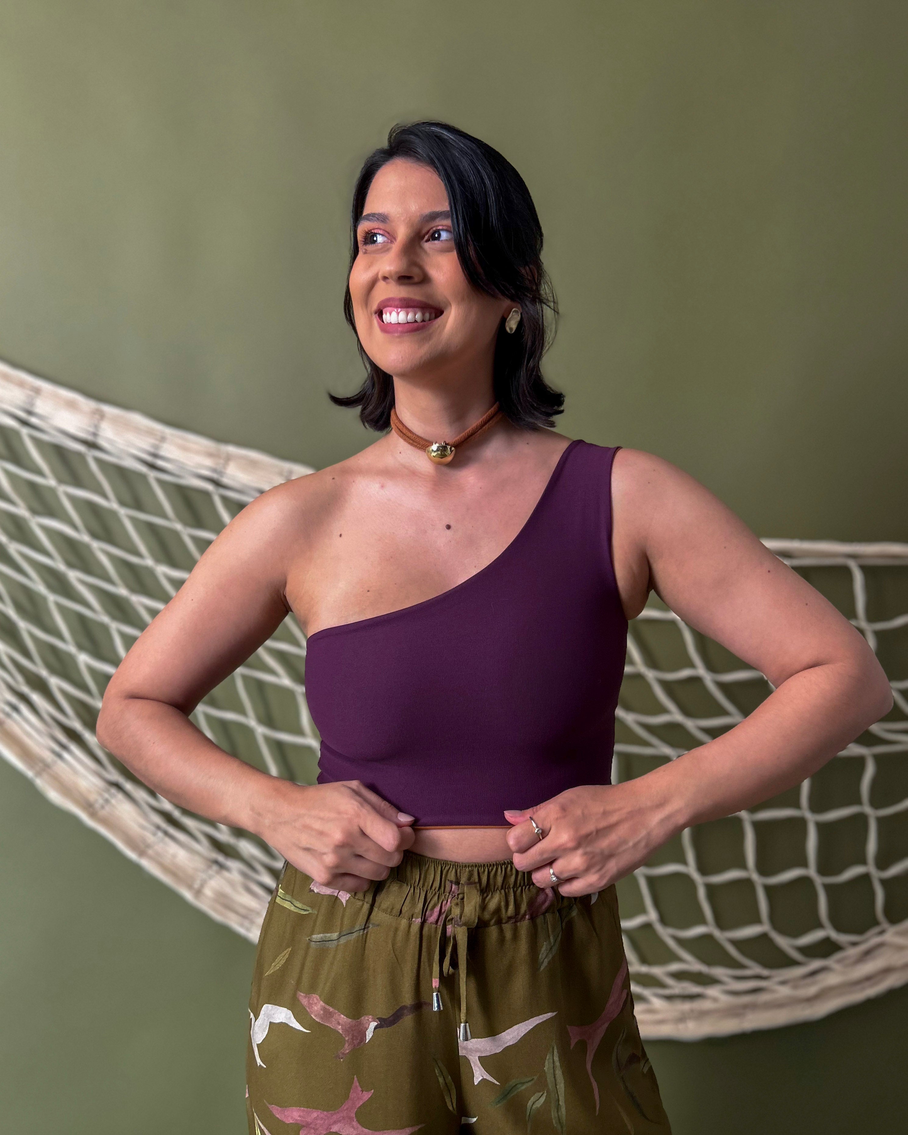 Top Ombro Só Caramelo + Berinjela