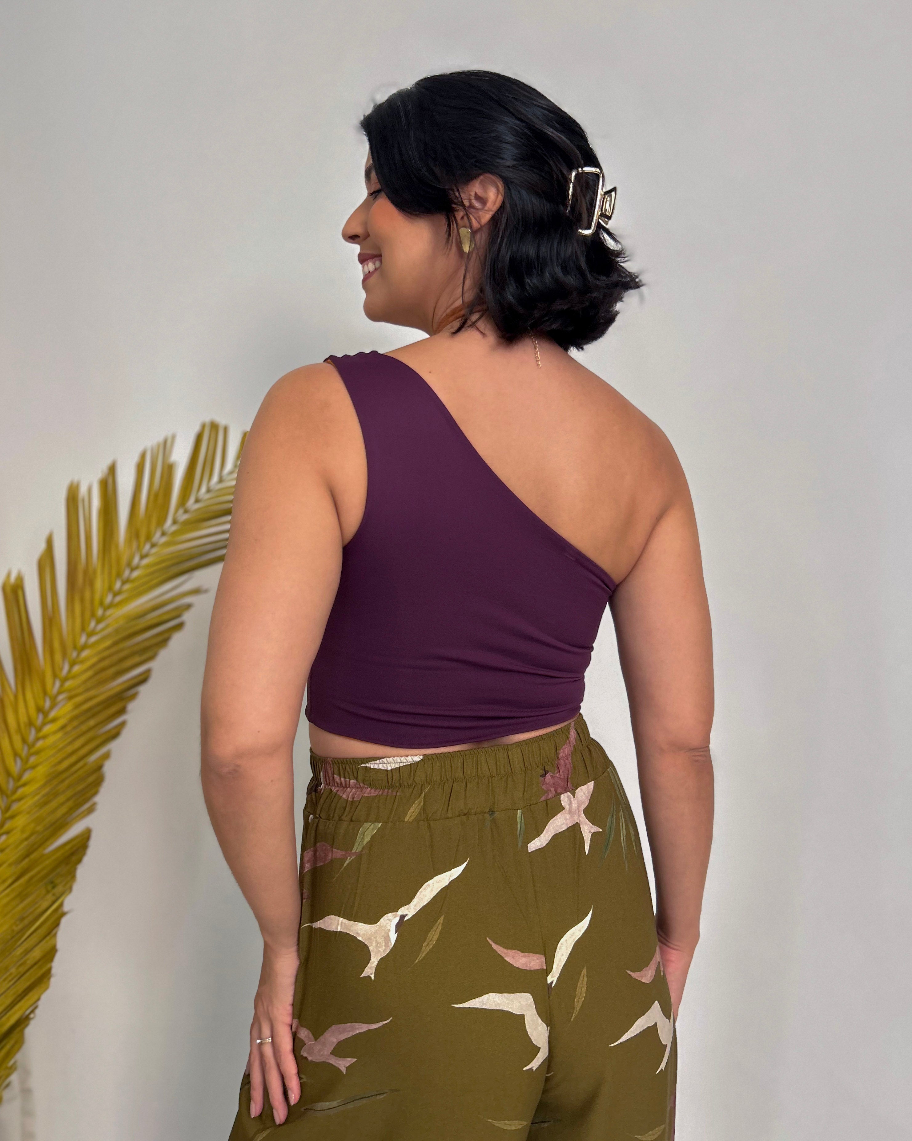 Top Ombro Só Caramelo + Berinjela