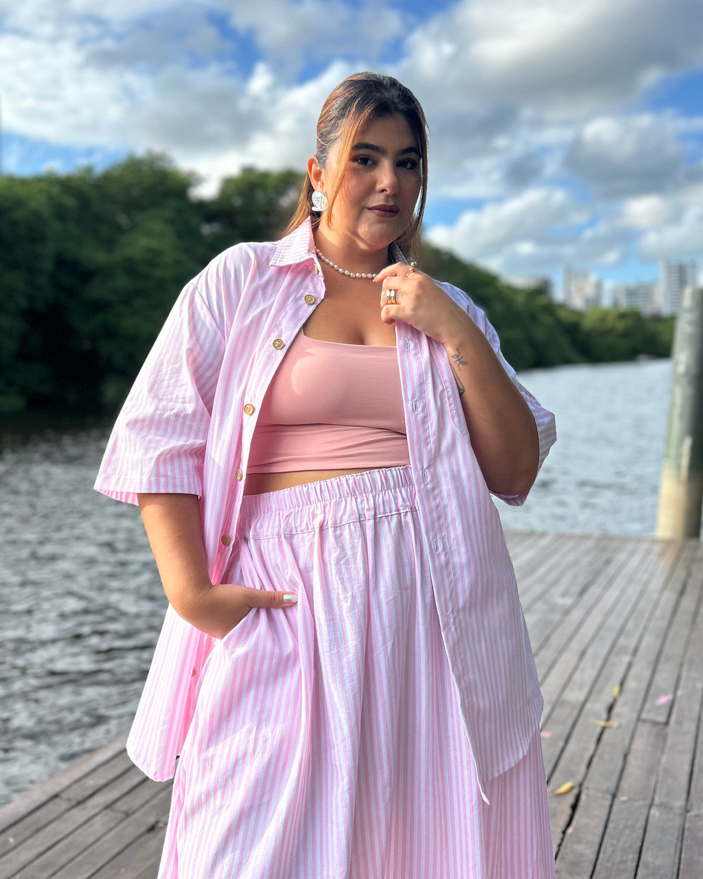 Camisa Listras Rosa