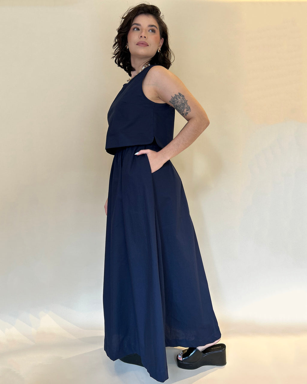 Regata Cropped Azul Marinho