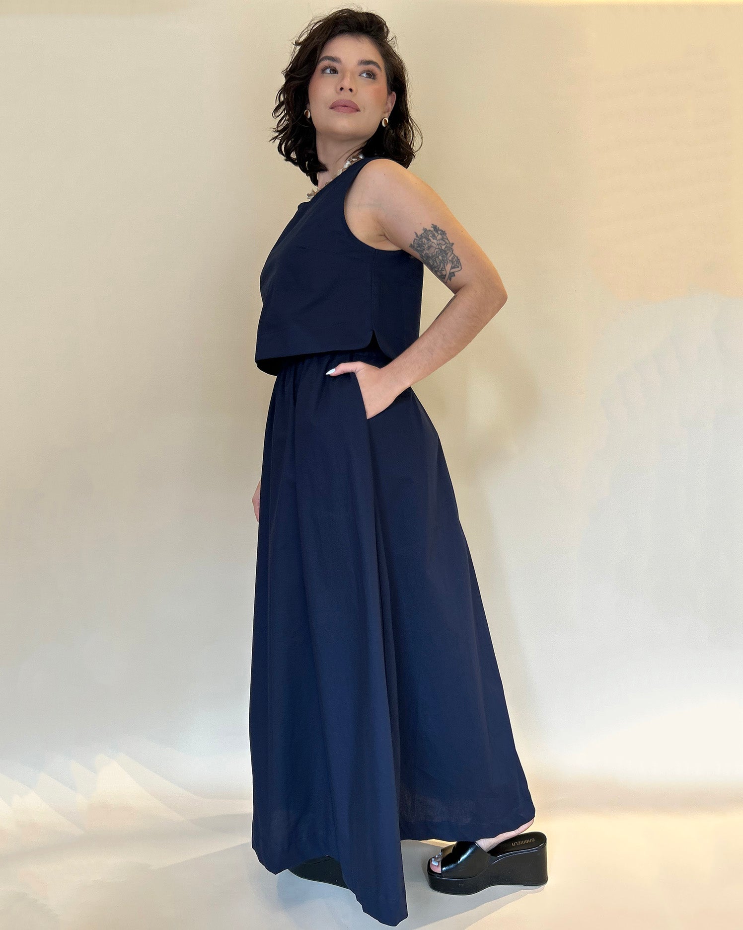 Regata Cropped Azul Marinho