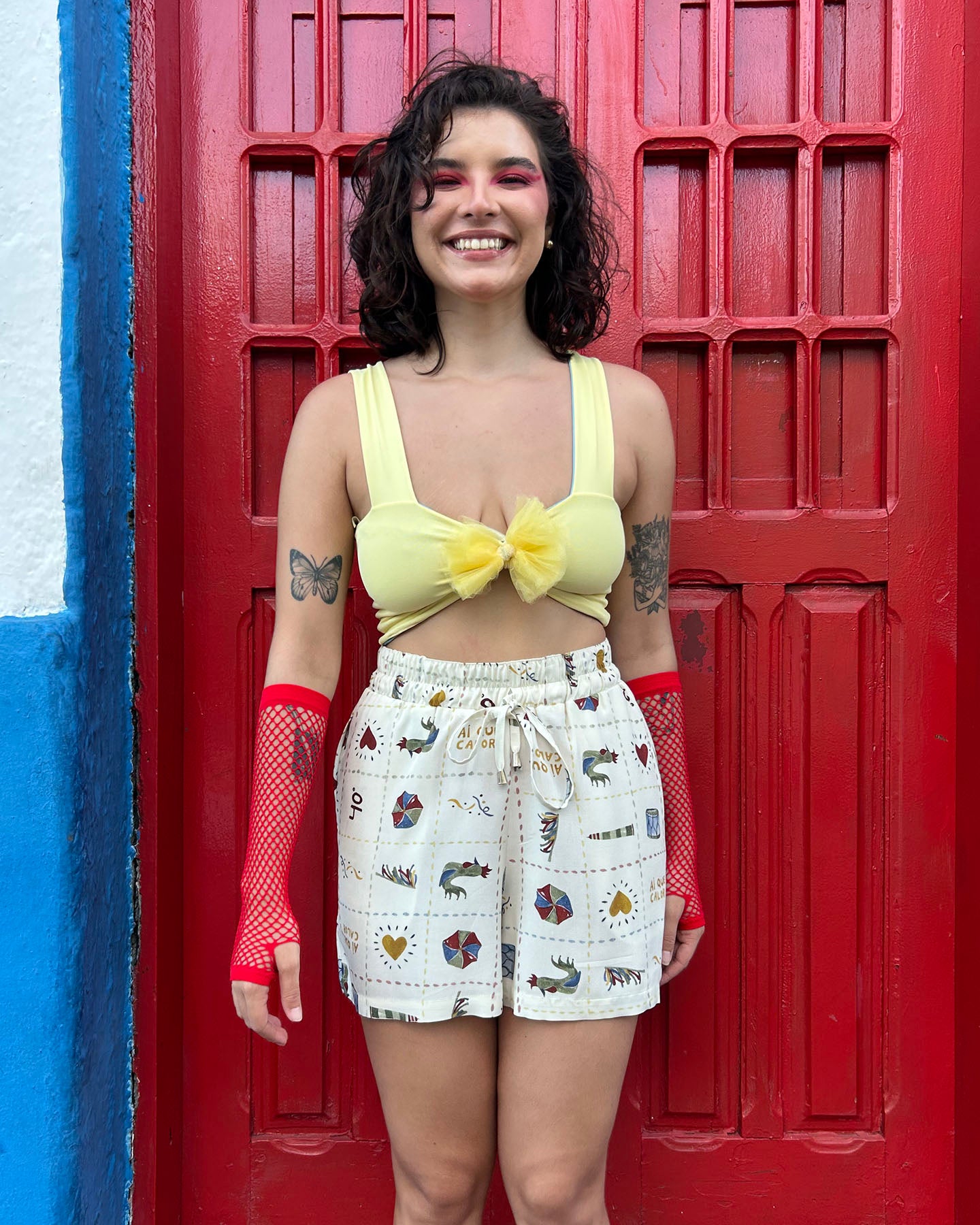 Top Reto Dupla Face Amarelo + Azul
