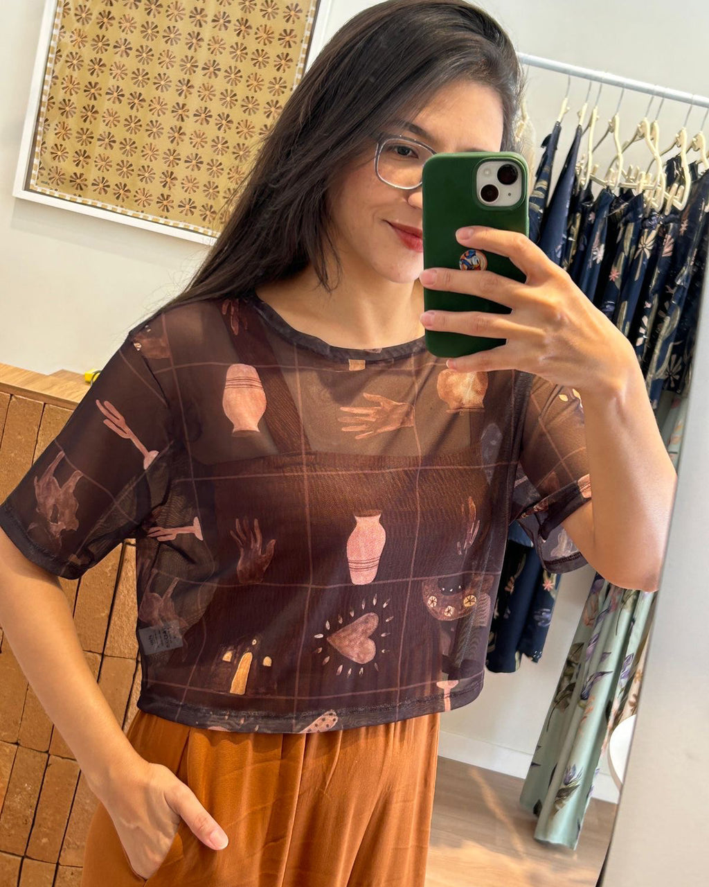 Blusa Tule Arte da Terra Marrom