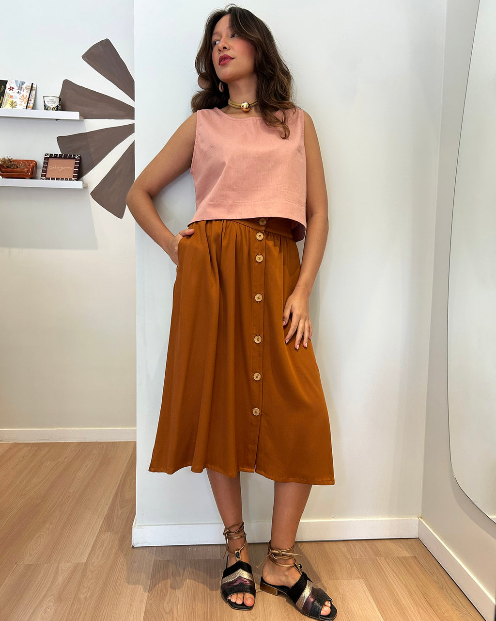 Saia Midi Caramelo