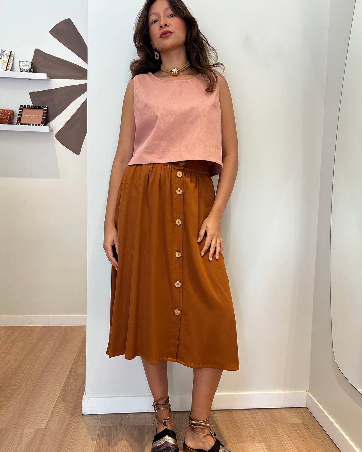 Saia Midi Caramelo