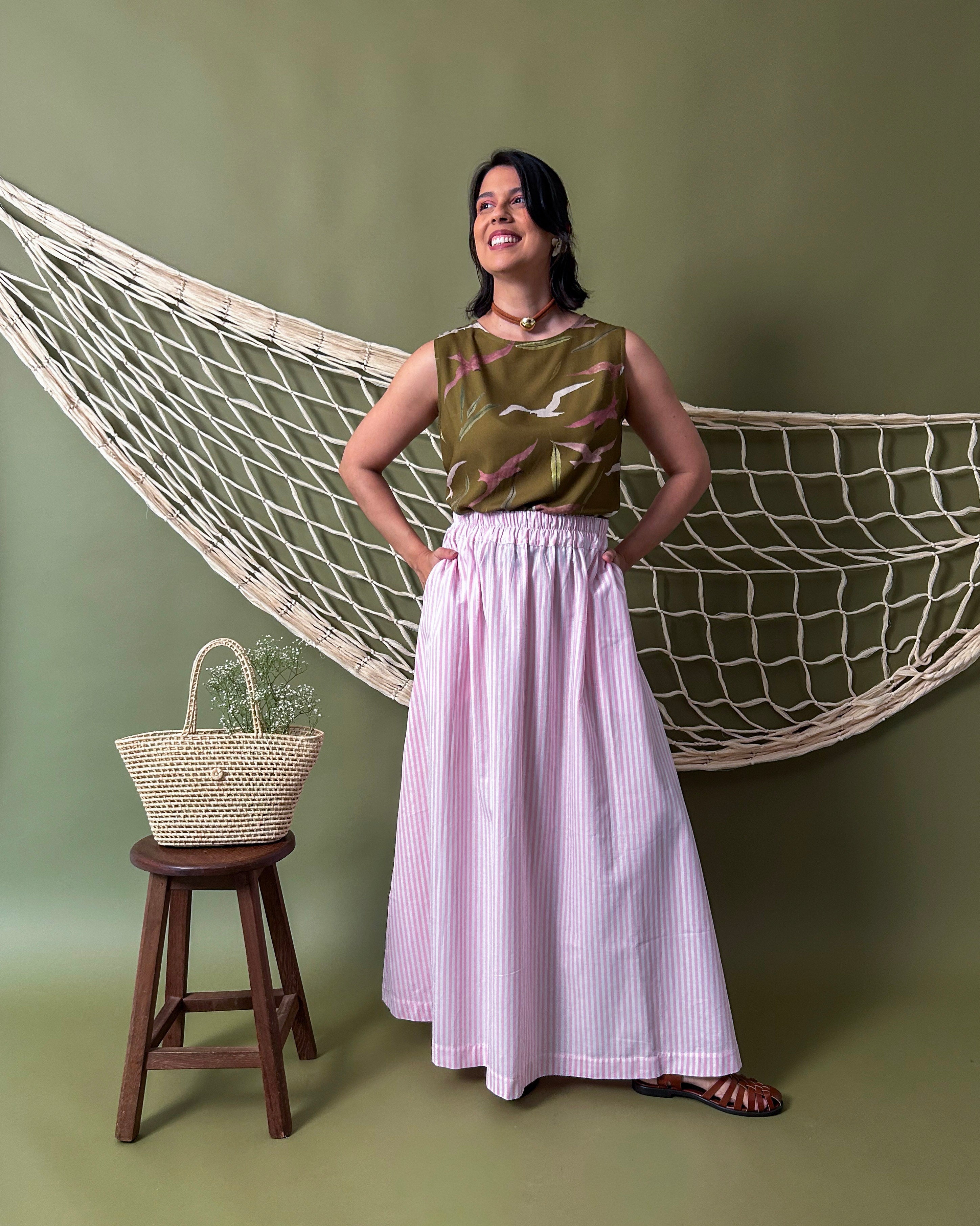 Saia Ampla Listras Rosa