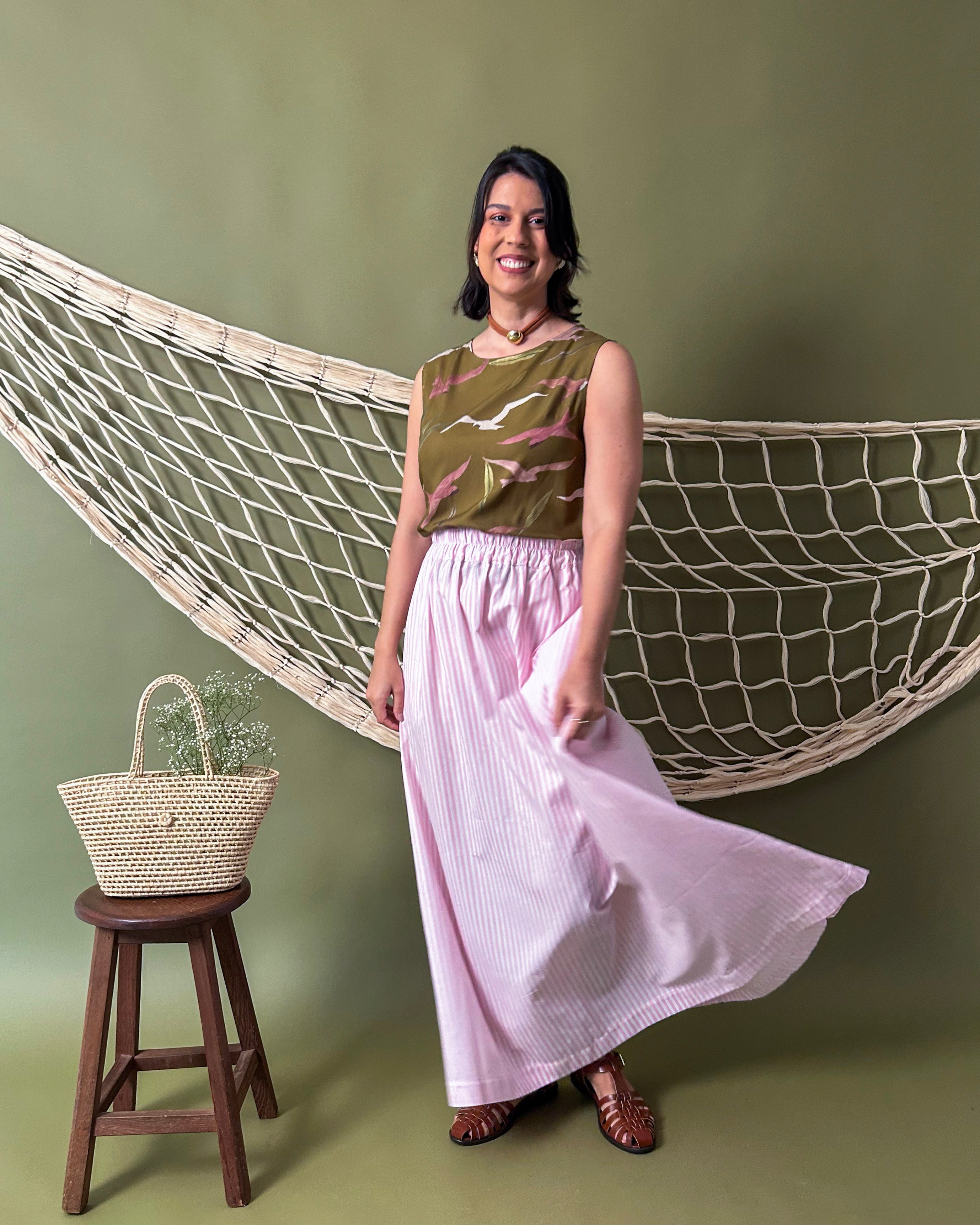 Saia Ampla Listras Rosa