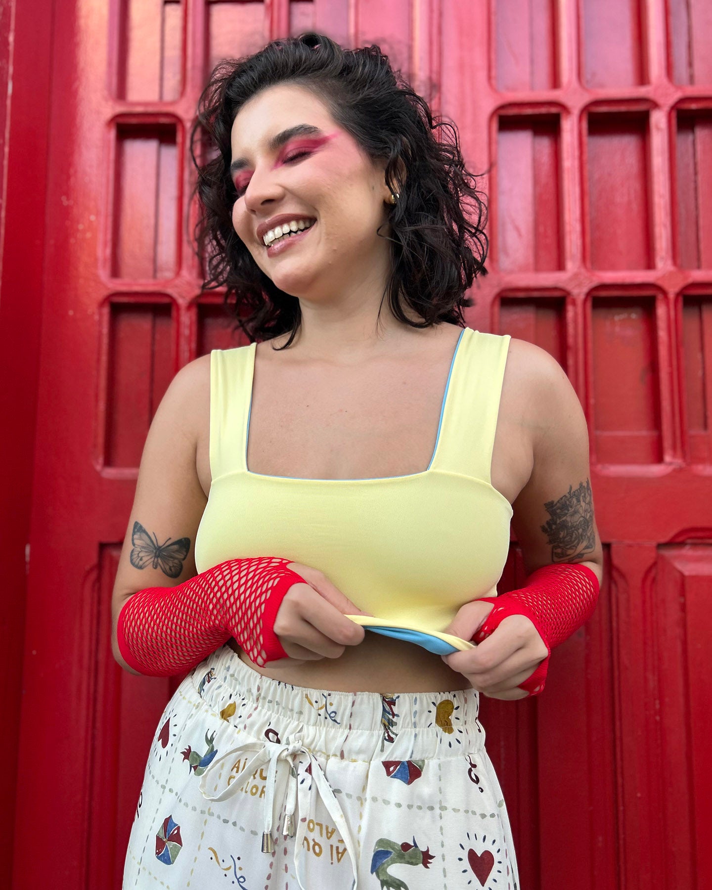 Top Reto Dupla Face Amarelo + Azul