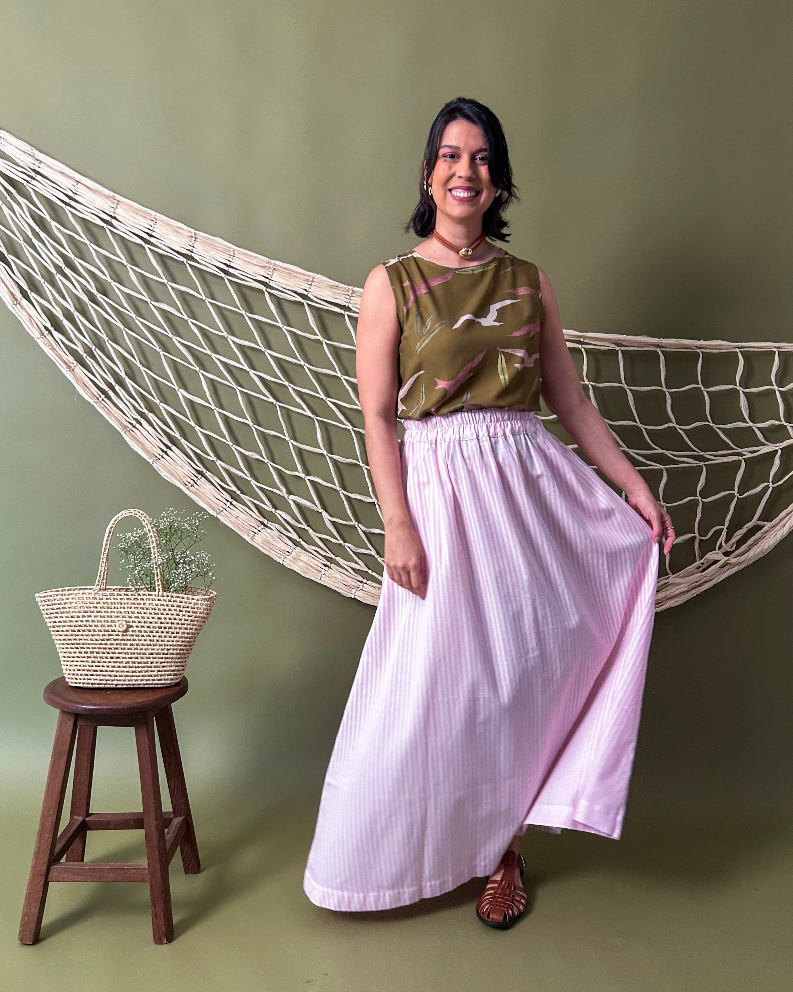 Saia Ampla Listras Rosa