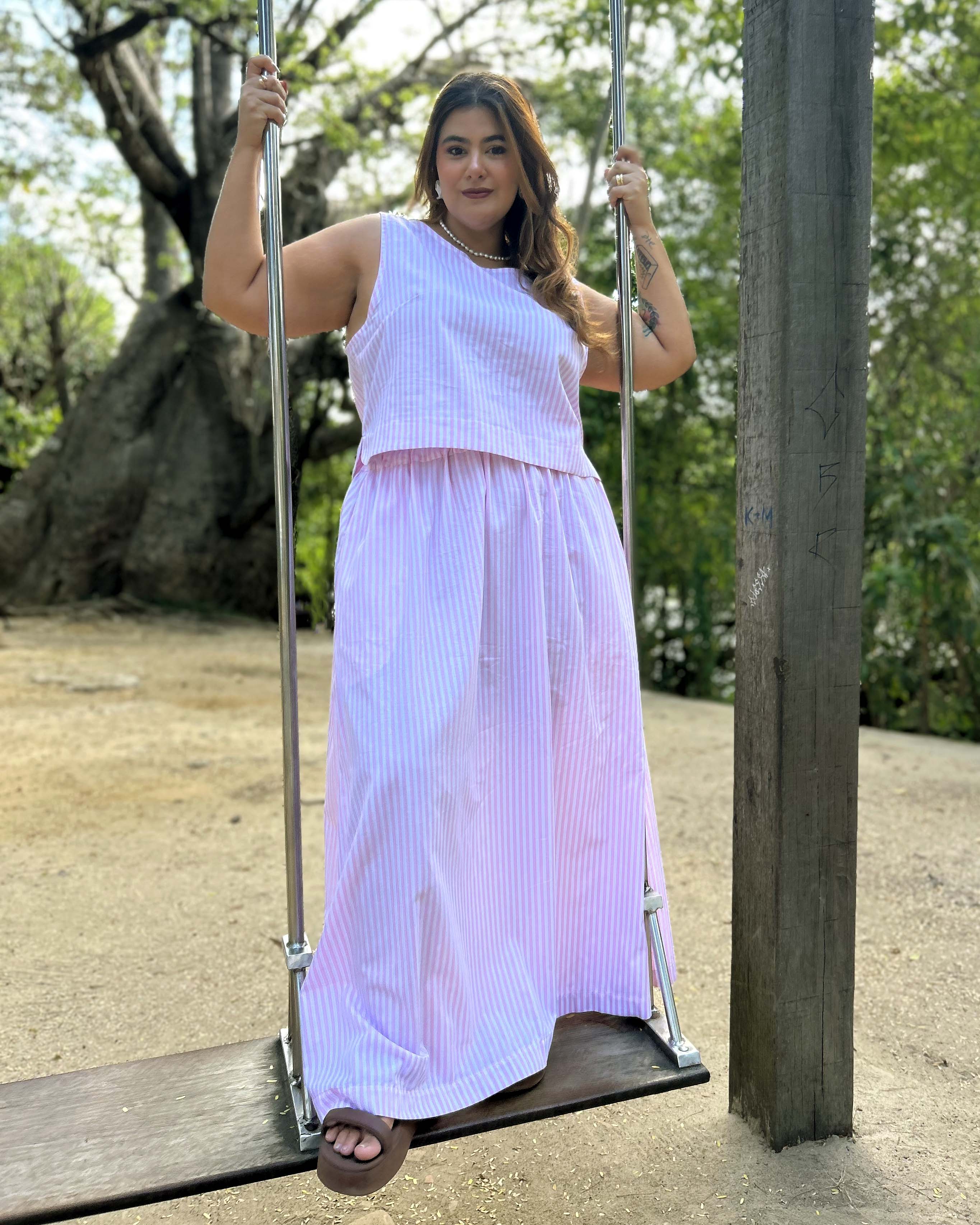 Saia Ampla Listras Rosa