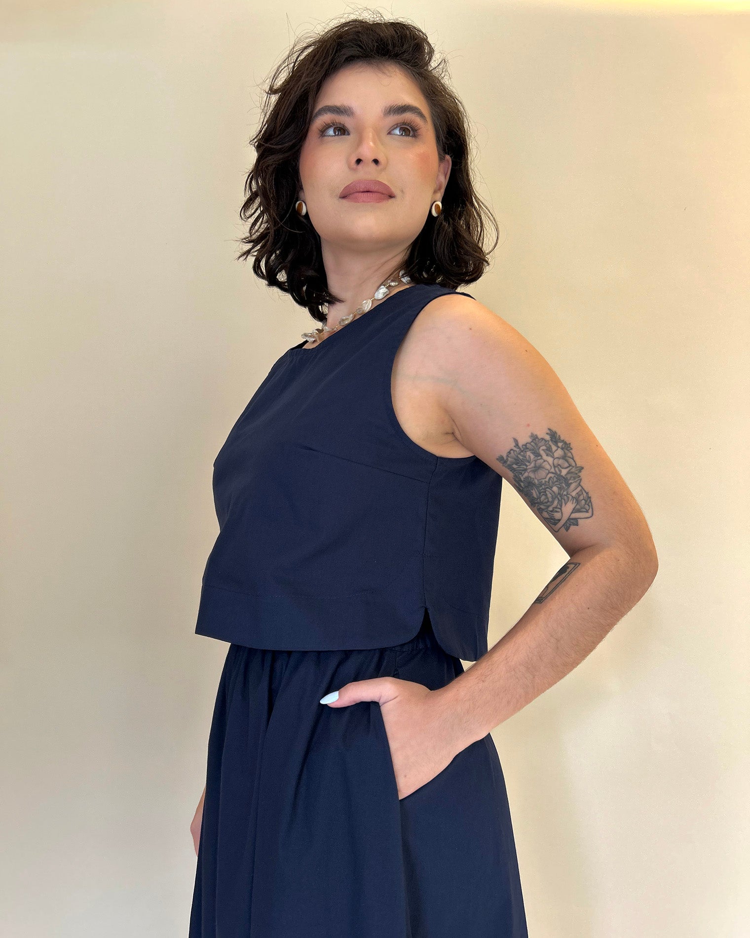 Regata Cropped Azul Marinho