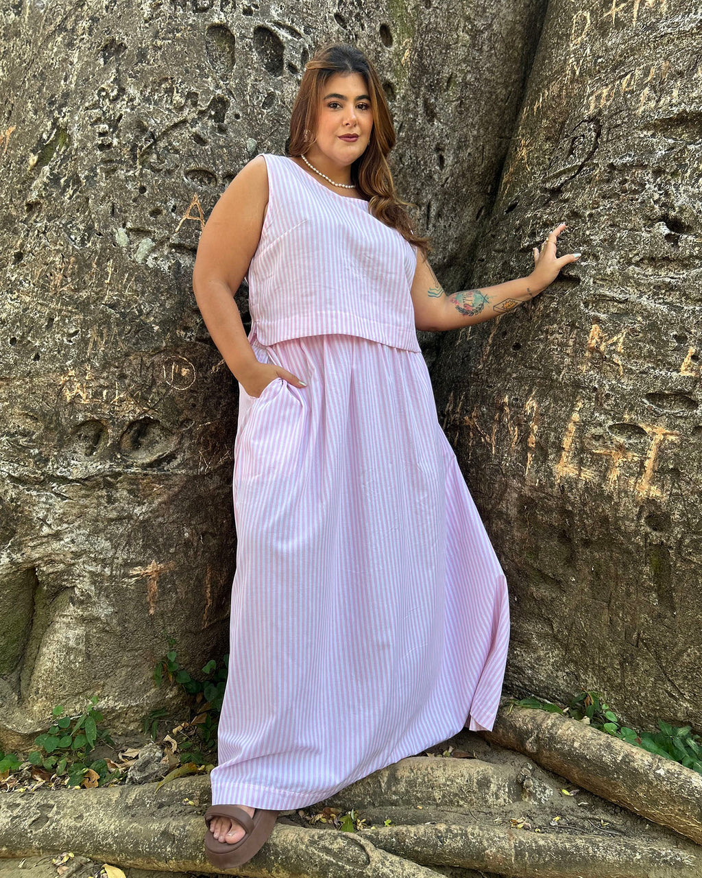 Saia Ampla Listras Rosa