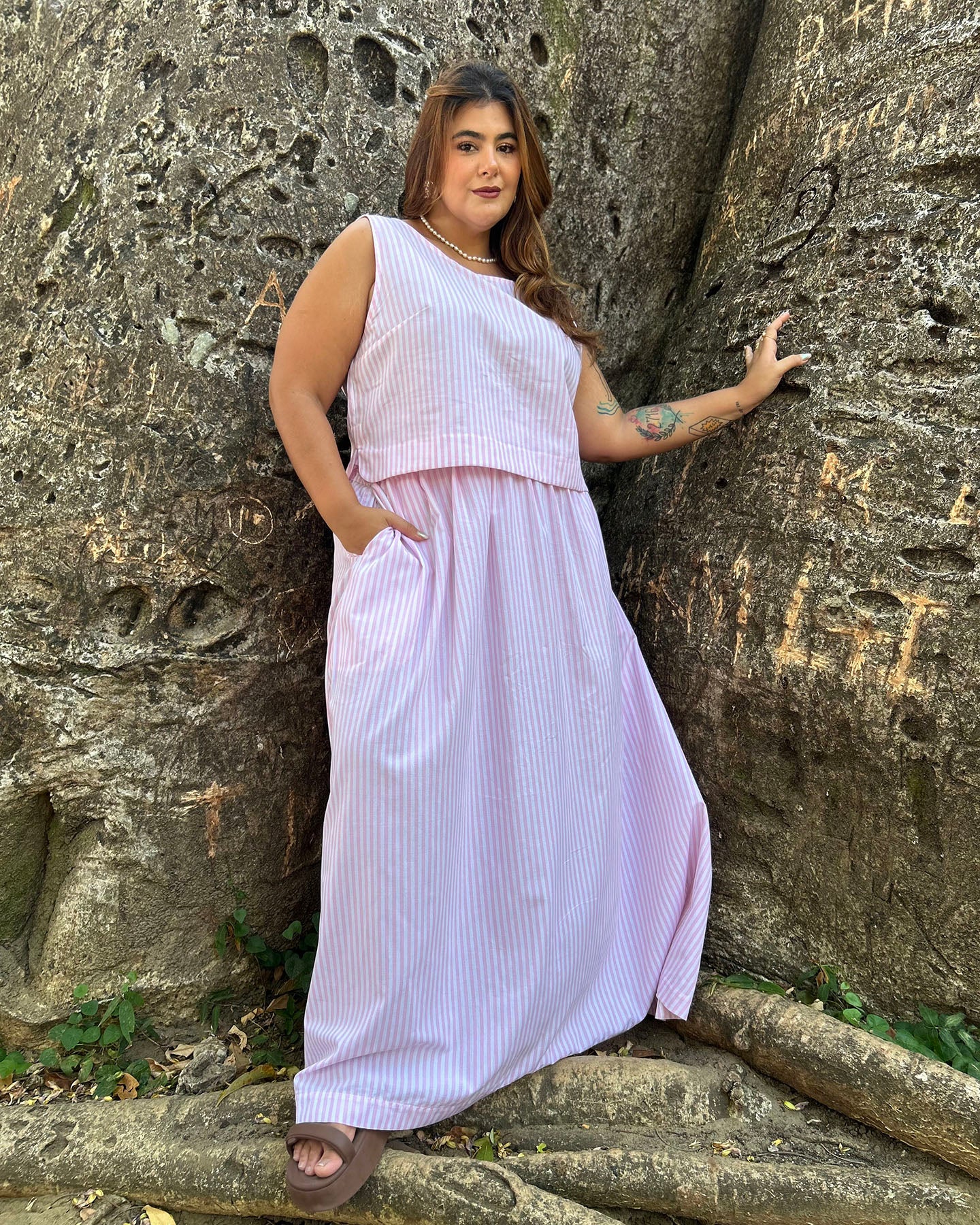 Saia Ampla Listras Rosa