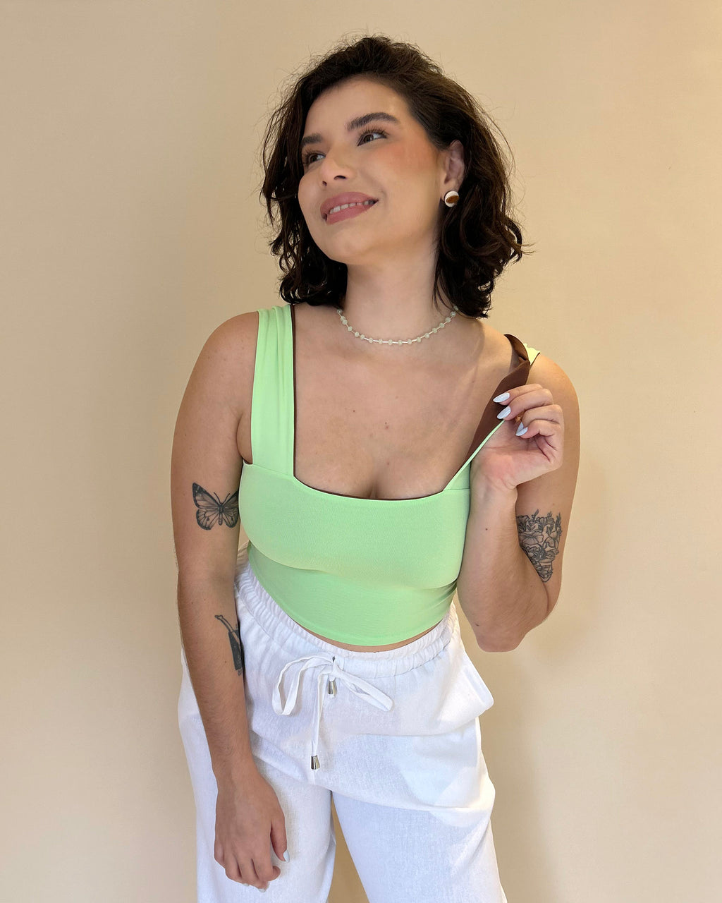 Top Reto Dupla Face Menta + Cacau