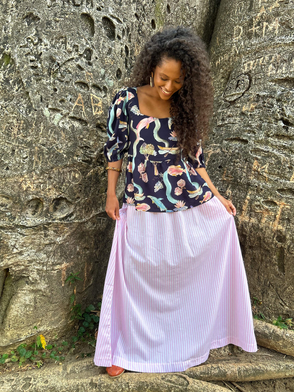 Saia Ampla Listras Rosa